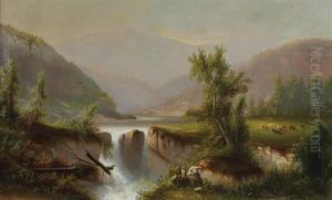 Hudson River Valley With Waterfall by William Frefichs
