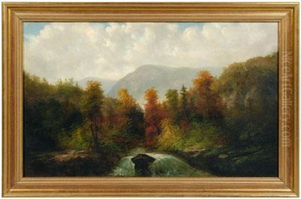 Autumn View Of A Waterfall In North Carolinamountains - view 1