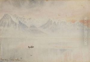 Figures In A Boat On Alpine Lake by William Percy French