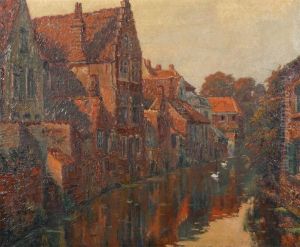 Canal In Bruges Or Ghent by Lucien Frennet