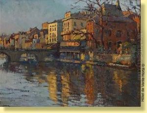 Coucher De Soleil Sur Le Pont by Lucien Frennet