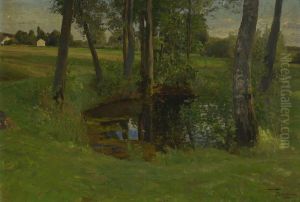 Teich In Baumlandschaft. by Oskar Frenzel