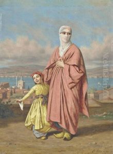 A Mother And Daughter Before The Bosphorus by Edouard Frere
