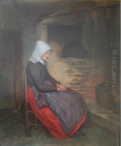 Contemplation: Old Woman Seated By A Hearth by Edouard Frere