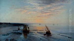 La Debarque Des Poissons, Le Soir Sur La Plage. by Armand Auguste Freret