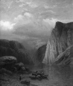 Gebirgssee Mit Anglern by Richard Hermann Jul. Fresenius