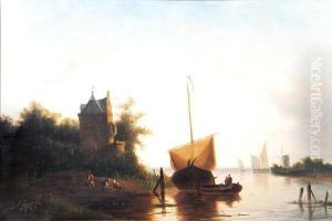 Figures And Shipping In An Estuary