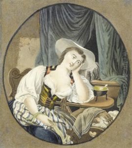 A Young Womanwatching A Child In A Cradle