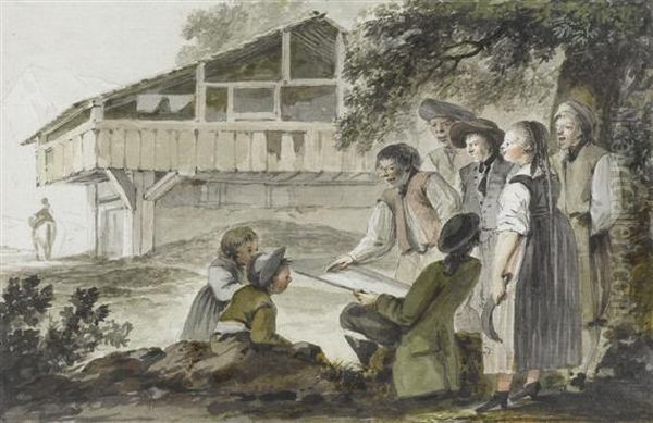 Derzeichnende Heinrich Freudweiler Vor Altem Bauernhaus - view 1