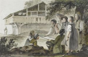 Derzeichnende Heinrich Freudweiler Vor Altem Bauernhaus Derzeichnende Heinrich Freudweiler Vor Altem Bauernhaus