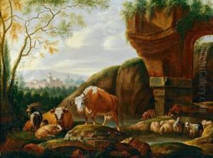 Un Gregge Davanti A Rovine Antiche by Johann Michael Frey