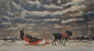Schlittenfahrtin Winterlandschaft by Max Adolf Peter Frey