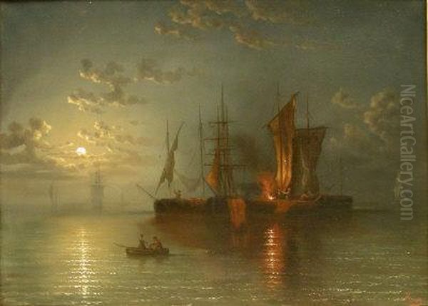 Boats Becalmed By Moonlight - view 1