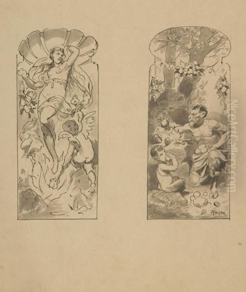 2 Bll.: Historische Ritterszene - Mythologische Entwurfe. - view 1