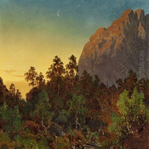 Norwegian Landscape With Waning Moon by Joachim Frich
