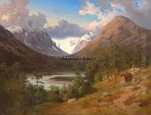 Norsk Fjellheim Olje Pa Lerret by Joachim Frich