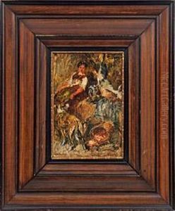Sitzende Bauernmagd Mit Hund by Franz Friedbichler