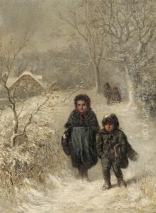 Children Walking In A Snowy Landscape by Wilhelm Friedenberg