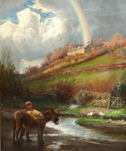 Country Scene With A Donkey And A Rainbow
