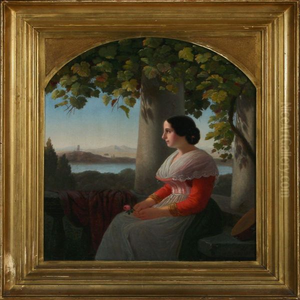 Young Woman Seated With A Rose In Her Hand - view 1