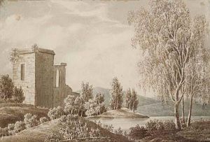 Landscape With Church Ruins Near A Lake by Caspar David Friedrich