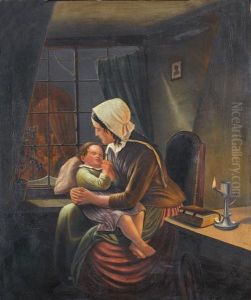 Abendliches Interieur Mit Mutter Und Kind Beim Gebet by Gustav Adolf Friedrich