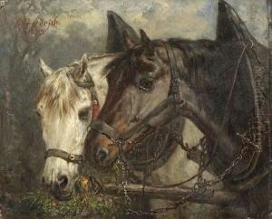 Zwei Pferde An Der
Futterkrippe. by Gustav Adolf Friedrich