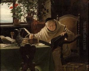 Monch Mit Buchern by Harald Friedrich