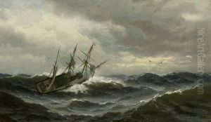 Dreimaster Auf Sturmgepeitschter See by Ludwig Friedrich