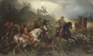Mittelalterliche Reiterjagd.