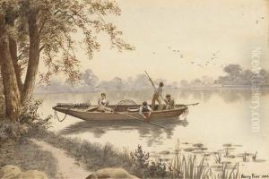 Figures Fishing On A Lake by Harry Frier