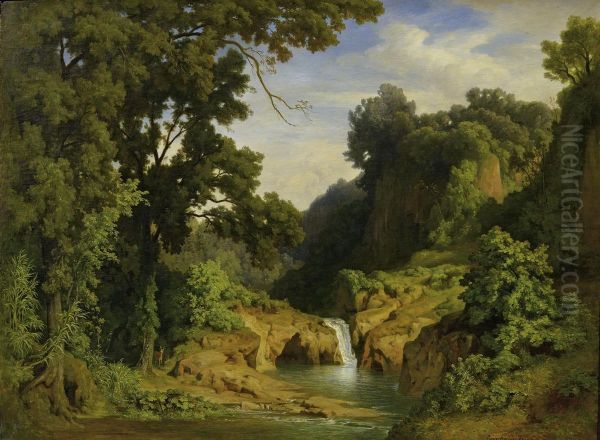 Wooded Landscape With Waterfall - view 1