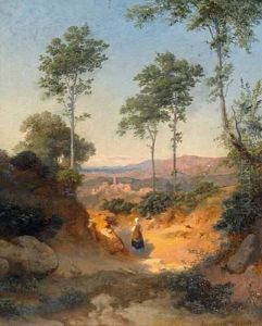 Vast Campagna Landscape With Group Of Figures by Bernhard Fries