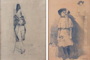 Study Of A Woman With Two Other Figures; Studyof A Military Figure by Charles Arthur Fries