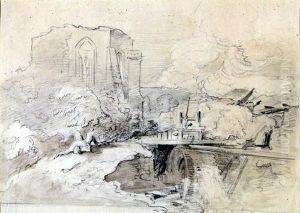 Landschaft Mit Wassermuhle Und Kirchenruine. by Ernst Fries