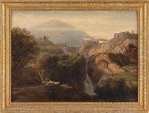 Groser Wasserfall Von Tivoli Mit Kronendem Vesta- Und Sibillentempel. by Ernst Fries
