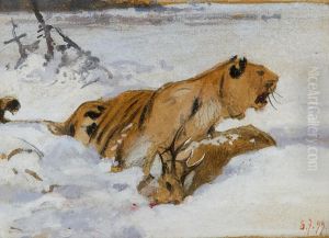 Sibirischer Tiger Mit Beute by Richard Friese