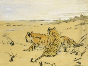Coppia Di Tigri Nelle Dune by Richard Friese