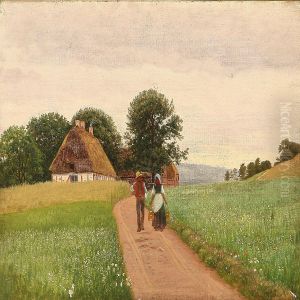 Danish Summer Landscapewith Two Farmers by Hans Gabriel Friis