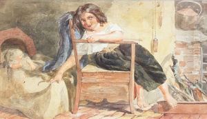 Interior...with Girl And Child by Alfred Downing Fripp