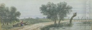 Figure Seated By A Rural Path by Alfred Downing Fripp
