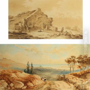 View Of The Fjord And Persons By A Stone House by Johan Didrik Frisch