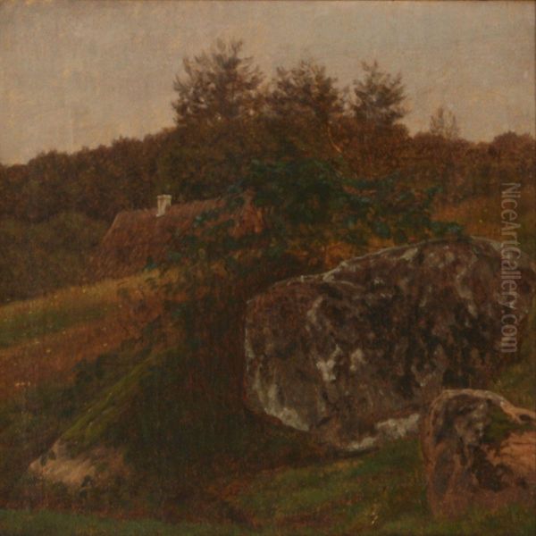 Landscape With Pieces Of Rocks And A Thatched House - view 1