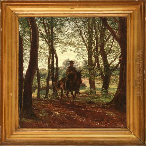 Man On Horseback In A Forest - view 1