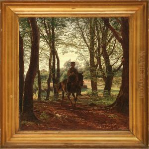 Man On Horseback In A Forest by Johan Didrik Frisch
