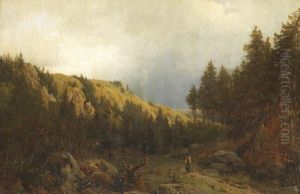 Harzlandschaft Mit Reisigsammlerin
