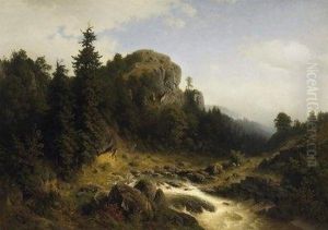 Quiet Dale In The Swiss Jura Mountains. Upcoming Mist. Signed Bottom Right: H. Frische