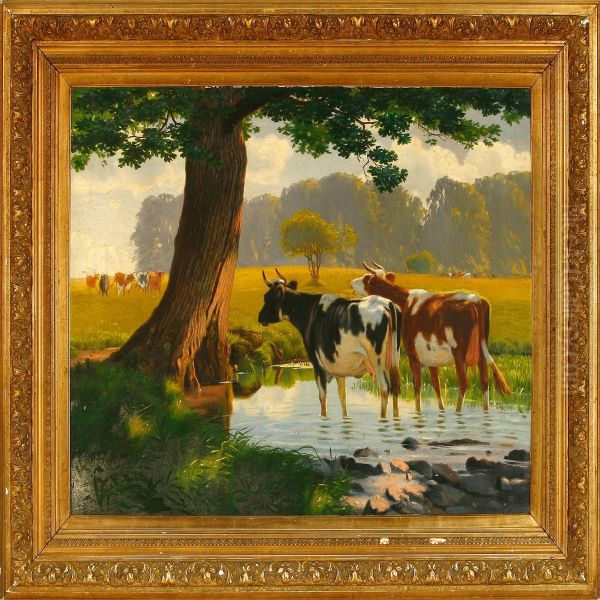 Cattle At A Pond - view 1