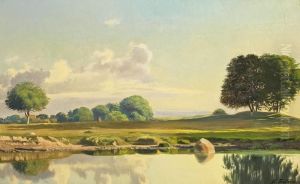 Sunset By Frederiksberg. Signed N. Fristrup by Niels Fristrup