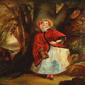 A Young Woman With A Red Shawl In The Woods by William Powell Frith